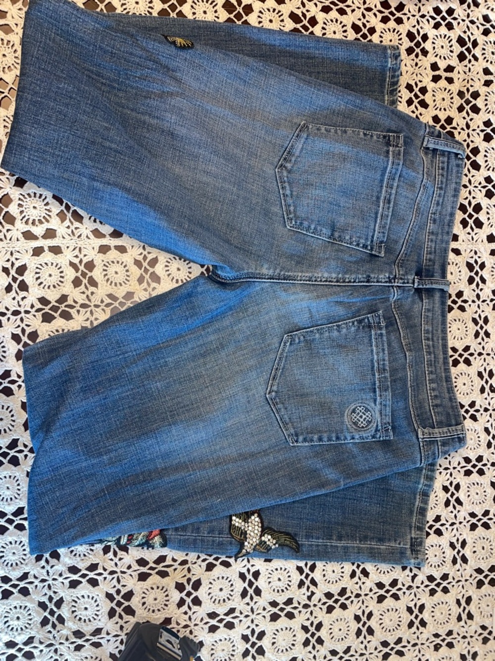 Laurie Felt Blue Skinny Jeans with Embroidered Bird & Floral Patches - Picture 6 of 7